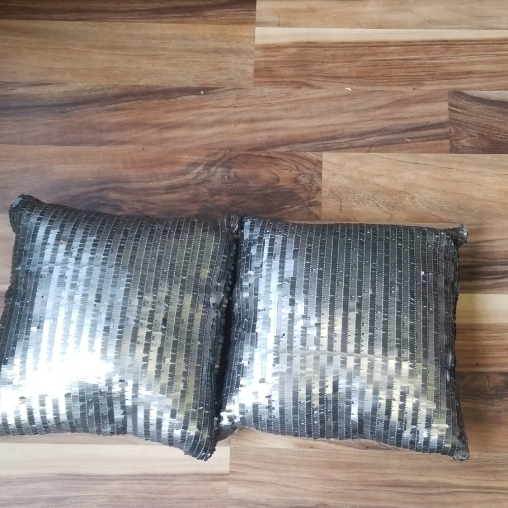 Gray sequins pillows pair